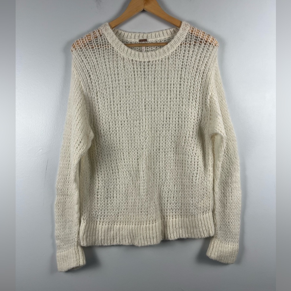 Free people off white open knit alpaca wool sweater size medium